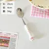 Cuchara con mango de cerámica de pata de gato, cubertería de acero inoxidable 304, cuchara de dibujos animados, cuchara redonda linda para comer, cuchara y tenedor de postre creativos