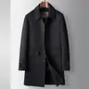 Casaco Masculino 2026 Outono/Inverno Comprimento Médio Gola Lapela Forro Destacável de Penas de Ganso Jovem Business Lã Dupla Face Trench Coat Outerwear
