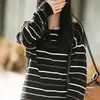 Suéter de punto casual a rayas para mujer, algodón puro, cuello redondo, hombros caídos, corte holgado, simple y versátil para el uso diario, mangas largas, estilo pullover