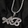 Colgante de letra de hip hop personalizado, nuevo, cuadrado, circonita, sin níquel. Collar con colgante de 2 flores y letras mayúsculas