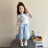 Conjunto de Verão Curto para Meninas 2026 Novo Estiloso Casual Calça Anti-Mosquito Conjunto Duas Peças Finas de Verão Infantil