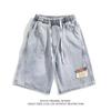 Shorts Jeans com Patch de Medalha Retro Japonês para Mulheres Verão Vintage Solto Emagrecedor Lavado Wide-Leg Comprimento do Joelho