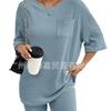 Amazon transfronterizo Ropa de mujer comercio exterior 2024 nueva moda conjunto de 2 piezas de camiseta de punto acanalado y pantalones cortos, pijama, ropa de casa