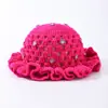 Nuevo Modelo Transfronterizo de Amazon: Sombrero de Ganchillo Hecho a Mano con Ala Fruncida, Patrón de Olas, con Pedrería y Diamantes de Colores