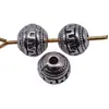 6X6X5,6Mm, Diâmetro do Furo Aproximadamente 1,5mm, 0,64g, Cor Prata Antiga, Contas Redondas com Padrão e Furos Pequenos para Passar Fio