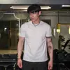 Camiseta Deportiva y Casual de Manga Corta para Hombre, Verano, Elástica, Transpirable, Versátil, que Muestra la Circunferencia del Brazo, Top de Color Sólido, Cuello Redondo