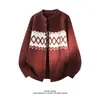 Suéter de Punto Fair Isle Casual Otoño Invierno para Hombre Botón de Flor Retro Estilo Intelectual Alto Cardigan de Oficina Ropa Exterior