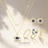 Conjunto de Colar Olho de Diabo em Prata Esterlina S925 Yuanfan Anel de Flor de Luxo Acessível Francês Combinação Brincos com Zircônia para Mulheres