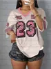 Talla europea transfronteriza Nueva camiseta unisex de hip-hop con estampado NO.23 cuello en V rayas de béisbol top de manga corta 3D