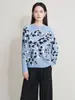 Tejido de punto plisado floral de manga larga para mujer 2025 Nuevo Otoño Ropa de trabajo Elegante Camiseta interior Top corto de cuello redondo