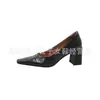 Sapatos de Salto Grosso de Pele de Cordeiro de Primeira Camada Sapatos de Salto Alto Femininos Outono/Inverno Novo Bico Quadrado Couro Genuíno Sapatos da Moda Femininos Sapatos de Salto Baixo 40 Fixo