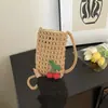 Bolsas Tejidas a Mano para Mujer 2026 Nueva Moda Tendencia Bloques de Color Bolso Cruzado para Teléfono Bolso de Hombro para Vacaciones en la Playa