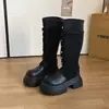 Botas largas de suela gruesa estilo coreano para mujer, colección otoño/invierno 2026, botas de motociclista que realzan la altura, marrones, estilo retro, tacón medio, plataforma impermeable, botas de punta redonda