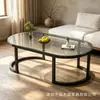 Mesa de Centro Moderna Minimalista em Pedra Sinterizada para Sala de Estar de Casa Mesa de Centro Pequena para Apartamento Oval Ferro Forjado de Luxo Leve Mesa de Chá Celebridade da Internet Atacado