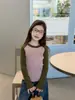 Camiseta interior de punto raglán con bloques de color estilo coreano Aimobebe, suéter interior elástico acanalado ajustado para niños mayores