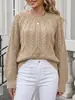 Roupas europeias e americanas plus size transfronteiriças, novo suéter de malha trançada com gola redonda tridimensional para outono e inverno, blusa versátil de manga longa de cor sólida