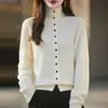 Estilo Old Money Outono e Inverno Novo Suéter de Caxemira Escovada Tricô Feminino Cardigã de Lã Gola Meio Alta Borda Enrolada Top Macio