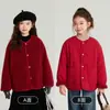 Chaqueta Infantil Pudding Haru 2025 Invierno Nueva Chaqueta de Algodón Doble Cara Rojo Forro Polar Top para Niñas