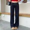 Jeans Reto de Cintura Baixa com Botão Duplo Estilo Retro Americano para Mulheres, Novo Estilo Primavera/Verão, Corte Slim, Que Valoriza a Altura, Emagrecimento, Calça Ligeiramente Flare