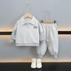 Traje para Niños 8601 Otoño Nuevo Estilo Rayas Parcheadas Deportivas Conjunto de Dos Piezas Ropa para Bebés y Niños Pequeños