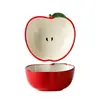 Set Creativo y Lindo de Tazón y Cuchara de Manzana Roja para Uso Doméstico, Tazón de Arroz Cerámico, Cuchara, Tazón para Ensalada, Cuchara para Sopa y Juego de Tazones para Comer