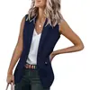 Blazer Elegante Sin Mangas Primavera y Otoño 2026 Amazon Color Sólido Cuello de Solapa Cárdigan Holgado Traje de Oficina para Mujer