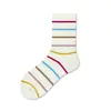 Calcetines Zhuji para Mujer, Versátiles para Primavera y Otoño, de Algodón Peinado con Lunares y Rayas, Punta sin Costuras de Moda, Calcetines de Media Pantorrilla y de Pantorrilla Alta para Mujer