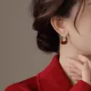 Pendientes Colgantes Geométricos de Esmalte de Gama Alta, Chapados en Cobre con Oro Real, Pendientes Rojos Retro, Moda Otoño e Invierno, Pendientes Estilo Hong Kong para Mujer