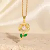 Collar de Perlas y Tulipanes Estilo Coreano Transfronterizo para Mujer, Chapado en Cobre Dorado, Estilo Ins Fresco y Dulce Colgante de Flor Exquisito Versátil