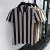 Camisa Polo de Manga Corta para Hombre de Verano con Rayas Verticales, Tejido de Punto, Cuello de Tijera Casual, Camiseta de Manga Corta de Moda para Hombre