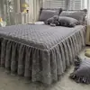 Estilo Princesa Coreana Peça Única Renda Bordada Acolchoada Saia de Cama Conjunto de Três Peças Espessado Antiderrapante Cobertura de Cama com Borda de Saia Saia de Cama