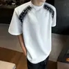 Camiseta Masculina de Verão com Design Pintado à Spray e Contas, Ombreiras, Manga Curta, Marca Americana Moderna, Top Soltinho de Meia-Manga