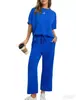 Conjunto Casual Feminino Duas Peças Transfronteiriço, Calça Wide Leg, Terno para o Dia a Dia Todas as Estações, Gola Redonda, Em Estoque