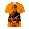 Camiseta casual masculina de manga curta com estampa digital 3D de filme de terror de Halloween Harajuku 2024 venda quente transfronteiriça