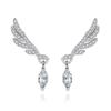Aretes de botón de circonita ojo de caballo con alas de ángel de temperamento de moda para mujer, joyería de plata, día Corea del Sur, joyería para orejas al por mayor