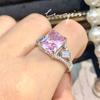 Anillo de Diamante Cuadrado Morado Princess de Gran Quilate Estilo Frío Simple Diamante de Alto Carbono Corindón Rojo Anillo para Mujer con Polvo de Diamante Anillo de Circón