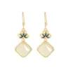 Pendientes de esmalte de jade Hetian para mujer, imitación de jade blanco, moda nacional, estilo étnico, pendientes de loto con diamantes para madre