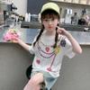 Camiseta de manga corta para niños, de verano, para niñas grandes, moderna, holgada, estampada, con cuello redondo, de manga corta
