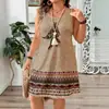 Verano 2026 Nuevo Estilo de Comercio Exterior Transfronterizo Cuello Redondo Estilo Étnico Estampado Chaleco sin Mangas Vestido Holgado y Cómodo