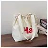 Bolsa de Hilo Simple Estilo Japonés con Letras para Mujer, Bolso de Hombro Plisado Suave y Relajado, Bolso Tote Versátil y Ligero