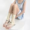 Diseño Delgado de Primavera y Verano Etiqueta de Tela de Media Longitud Calcetines Medios de Pantorrilla Estilo Coreano Personalizados Versátiles Calcetines de una Sola Pierna Calcetines Simples de Rayas Delgadas