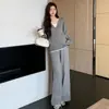 Conjunto de Maternidad Otoño Falso Dos Piezas Sudadera de Punto con Capucha Pantalones de Pierna Ancha Ajustables Conjunto de Dos Piezas para Embarazo y Postparto