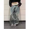 Jeans Rectos de Tiro Relajado con Cintura de Canalé Estilo Retro Americano para Mujeres y Hombres, Pantalones de Pierna Ancha, Pantalones de Mezclilla