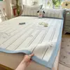 Tapete refrescante de polietileno PE Classe A, tapete de seda gelada de verão, tapete macio jacquard plano para ar condicionado, lençol de elástico antiderrapante com alças 3