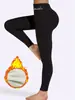 Pantalones de yoga populares europeos y americanos, gruesos, forrados de polar, anticongelantes, elásticos, ajustados, leggings de vellón de cordero de cintura alta para mujer