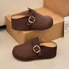 Medias zapatillas cerradas de un paso con suela gruesa para mujer 2026 Otoño Retro Hebilla Zapatillas Mula