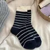 Meias de Lã Listradas para Mulheres, Meias de Cano Médio para Outono e Inverno, Forradas com Fleece, Espessas, Quentes de Caxemira, Meias Caídas Estilo Japonês, Meias Longas com Renda