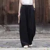 Pantalones Retro Tai Chi para Mujer 2026 Verano Sueltos de Pierna Ancha Temperamento Algodón Lino Cordón Estilo Largo Lavado a la Arena Versátiles de Pierna Recta