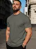 Camiseta Masculina Casual Esportiva de Algodão Puro, Cor Sólida, Gola Redonda, Manga Curta, Verão, Comércio Exterior Europeu e Americano, Amazon Transfronteiriça