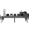 Mesa de Conferencias Mesa Larga Muebles de Oficina Simples Modernos con Caja para Cables Banco de Trabajo Mesa Larga Rectangular para Negociación y Juego de Sillas